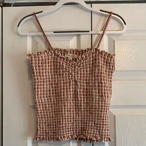 Madewell, Smocked Tank Top, Camisole, pink and cream, size medium, EUC